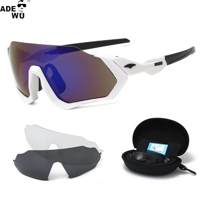 

ADE WU XSY9317 New Fashion quality Men Colorful Film Eyewear 3 Lens Sports Polarized Sunglasses Case Sets for Cycling Wind Proof, Picture