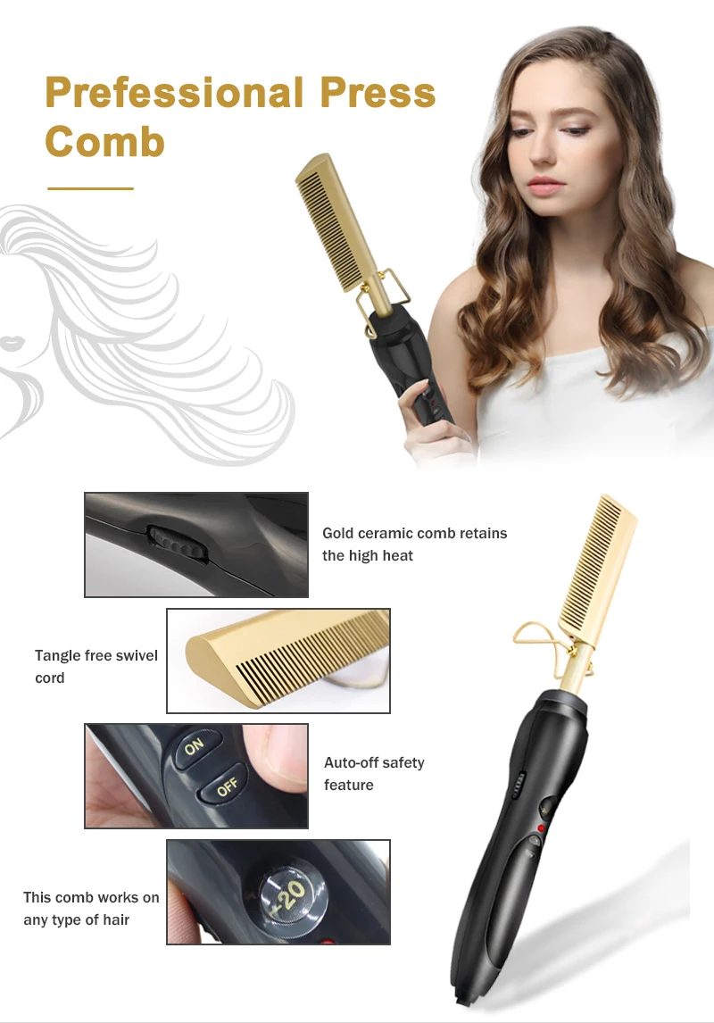 450f High Heat Ceramic Press Comb Hair Straightener Pressing Electric