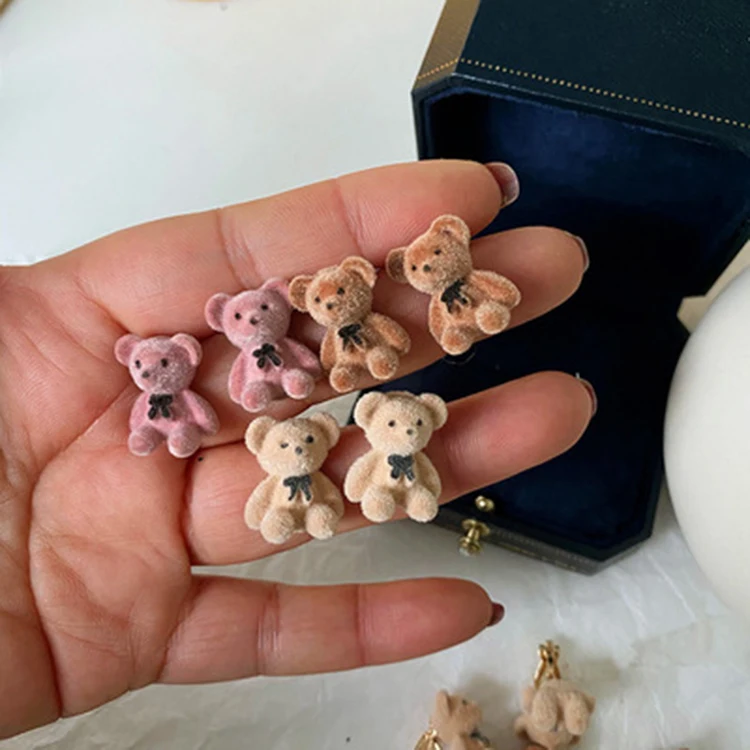 

Popular Silver Plated Cute Colorful Ear Clip Cartoon Bear Earrings for Women