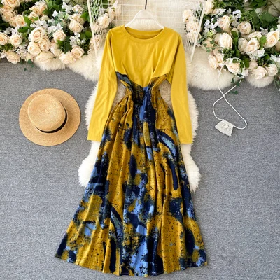 

Latest European Autumn Design Women Fashion Floral Printed Long Dress