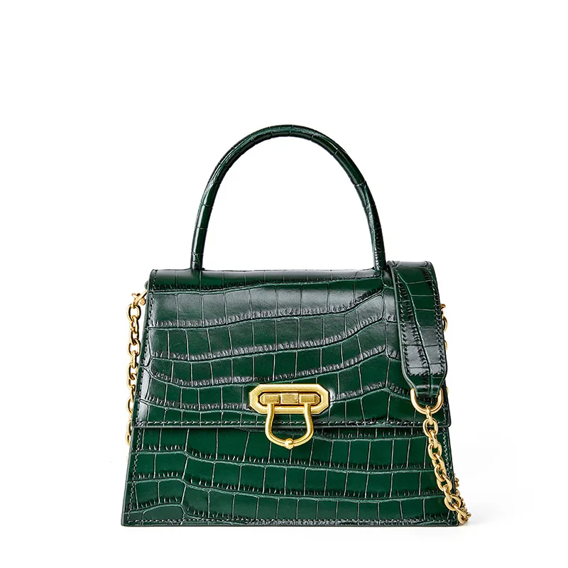 

2021 Custom Designer Ladies Mini Genuine Real Leather Chain Crossbody Crocodile Bag Purses and Handbags For Women, Red / coffee / green