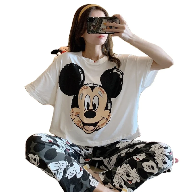 

Women Pajamas Short Sleeve Custom Print Cartoon 2 Piece Set Sleepwear