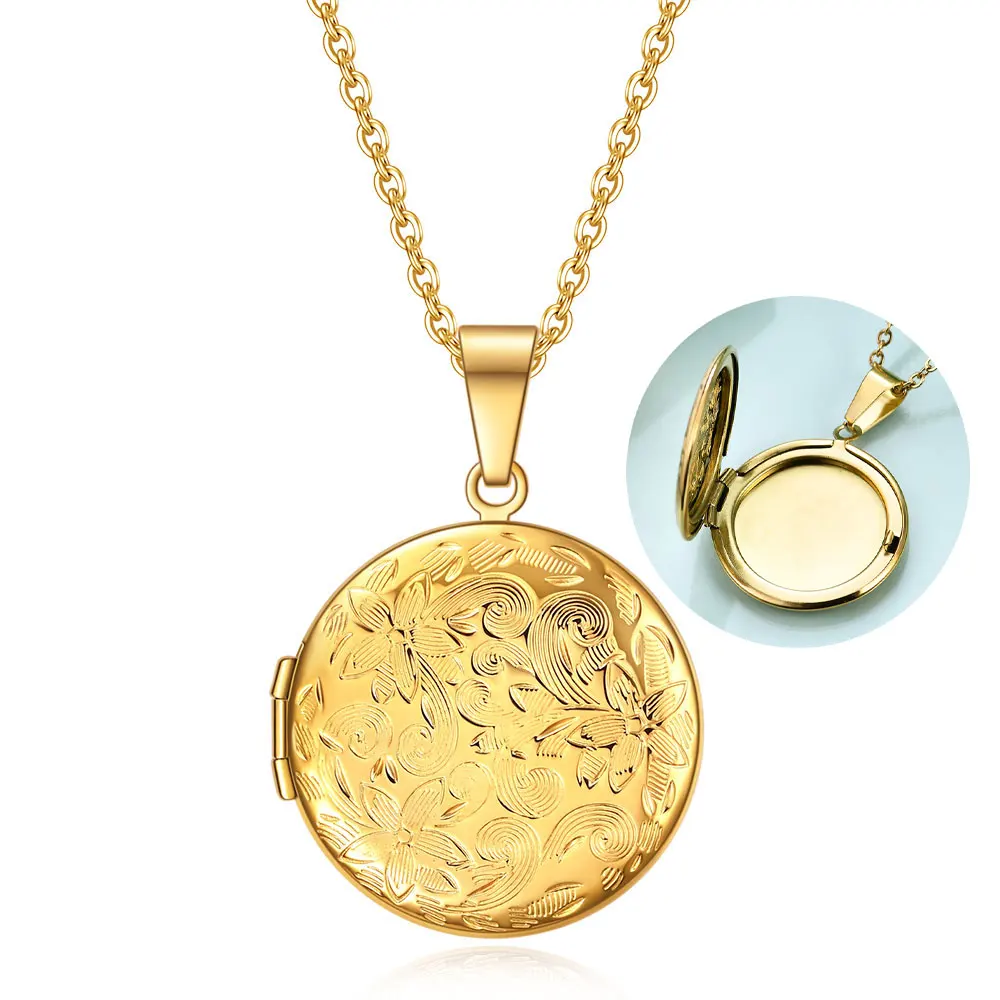 

Round Locket Pendants For Women Men Openable Photo Frame Pattern Family Lover Picture Necklace Family Love Friendship Gift