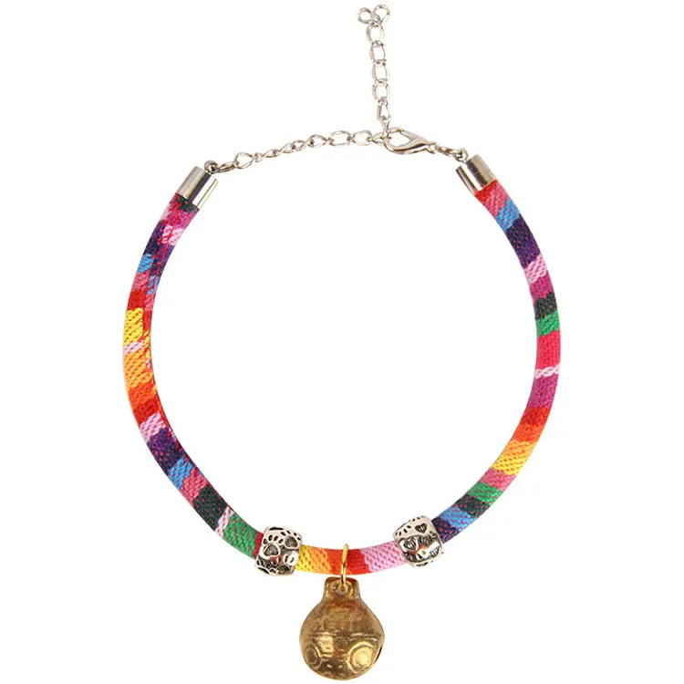 

Wholesale Multi Colors Striped Adjustable FabricTiger Head Copper Bell Cat Collar, Blue,red,multi