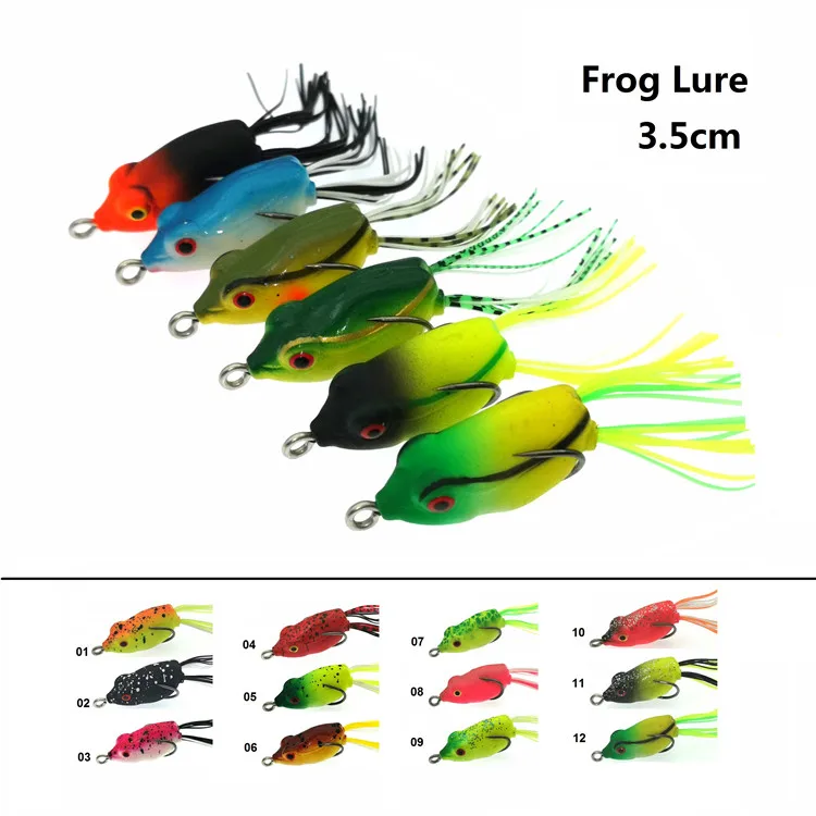 

Topwater Frog Lure 3.5cm 5.5g Artificial Inset Soft Lures Jumping Ray Frog Fishing Lure for Bass Snakehead Pike Double Hooks, Random color or remarks