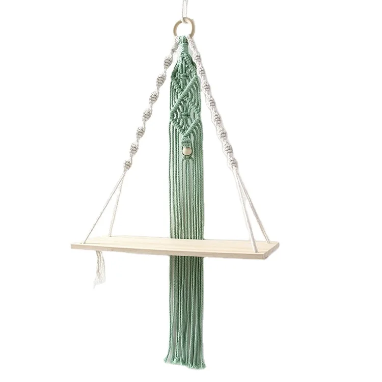 

macrame plant hanger shelf rattan plant hanger macrame wall hanging for plant, White/green or customized