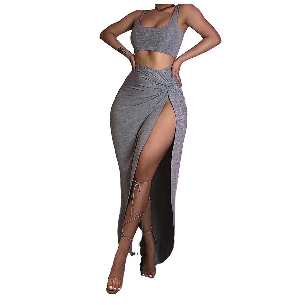 

8620 summer snug gray Skirts Two Piece Sets women high quality cotton material womens clothing tight bodycon soft Tank Tops, Picture