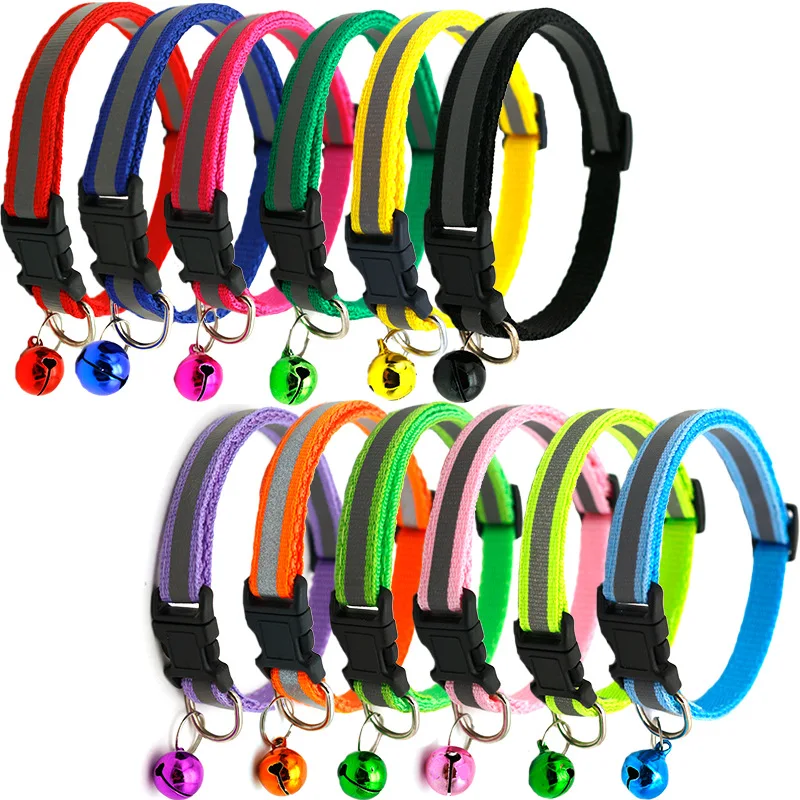 Manufacturer wholesale multi-colors paw print adjustable nylon cat dog collar with bell