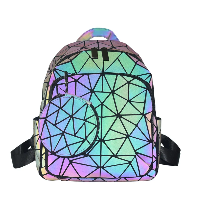

Wholesale Custom Holographic Reflective Bag Wallet Clutch Set Geometric Luminous Purses and Handbags women Backpacks