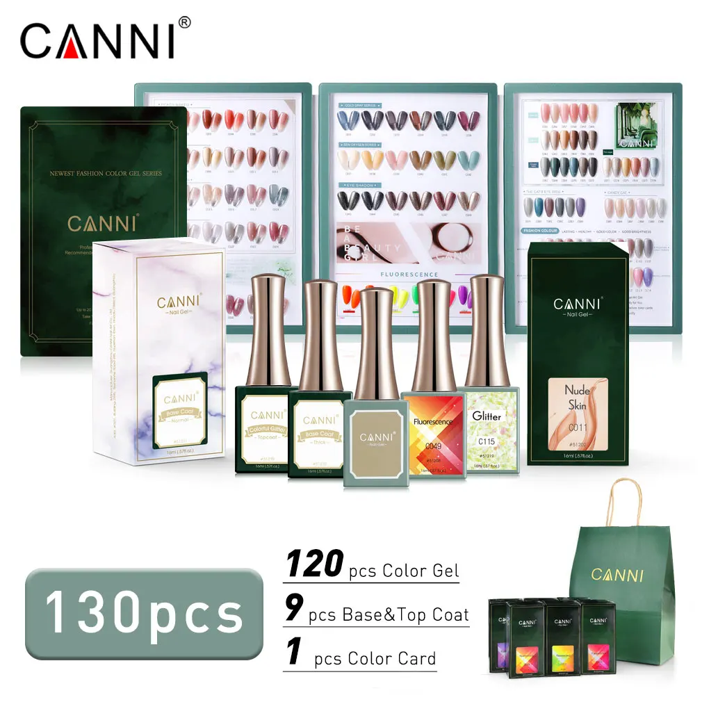 

CANNI Professional Salon Manicurist Use Enamel Nail Gel Polish kit OEM Customized Private Label UV Nail Polish Gel Kits 130 PCS