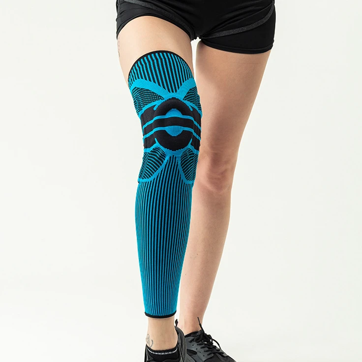 

Miket High Quality Long Knee Pad Spring Knee Support Protector Anti-collision Gel Protective Knee Brace for Basketball, Black/orange/blue