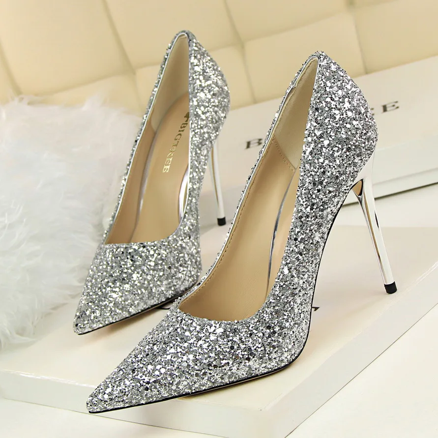 

Dropshipping shoes Sexy Fashion Shine Sequins Stiletto Heel Pointed Toes Shoes Women High Heel pumps shoes, White, red, black, blue, golden, blue, silver, champagne, colors