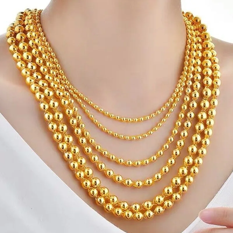 Gold Jewelry Dubai 8Mm Watermelon Pattern Brass Gold Plated Solid Round Bead Necklace