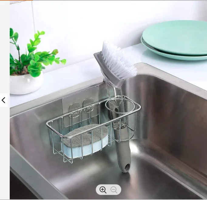 

New Product No Drilling Stainless Steel Kitchen Adhesive Sponge Holder Sink Holder Sink Caddy Organizer For Sponges