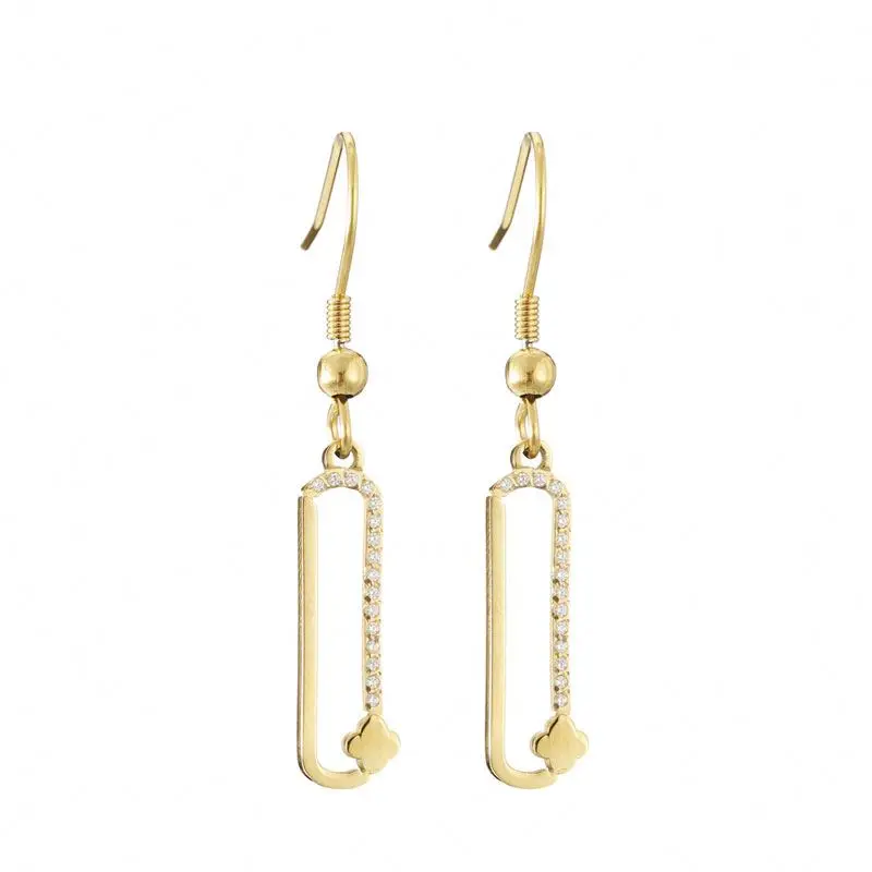 

Manufacturer Price Fashion Design Gold Plated Stainless Steel Rectangle Zircon Pendant Earrings