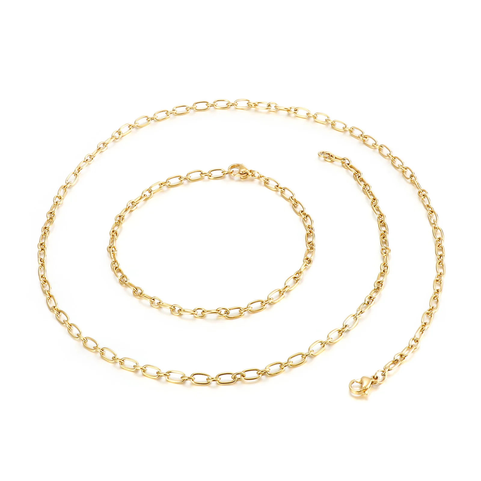 

Charm Simple Stainless Steel Link Chain Bracelet And Necklace Women Jewelry Set, Steel/gold