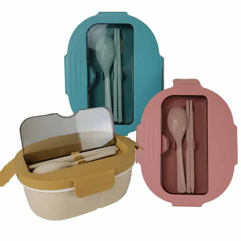 

factory Food Storage Container With Spoon And Chopsticks plastic food container Picnic Compartment Square Microwave Lunch Box