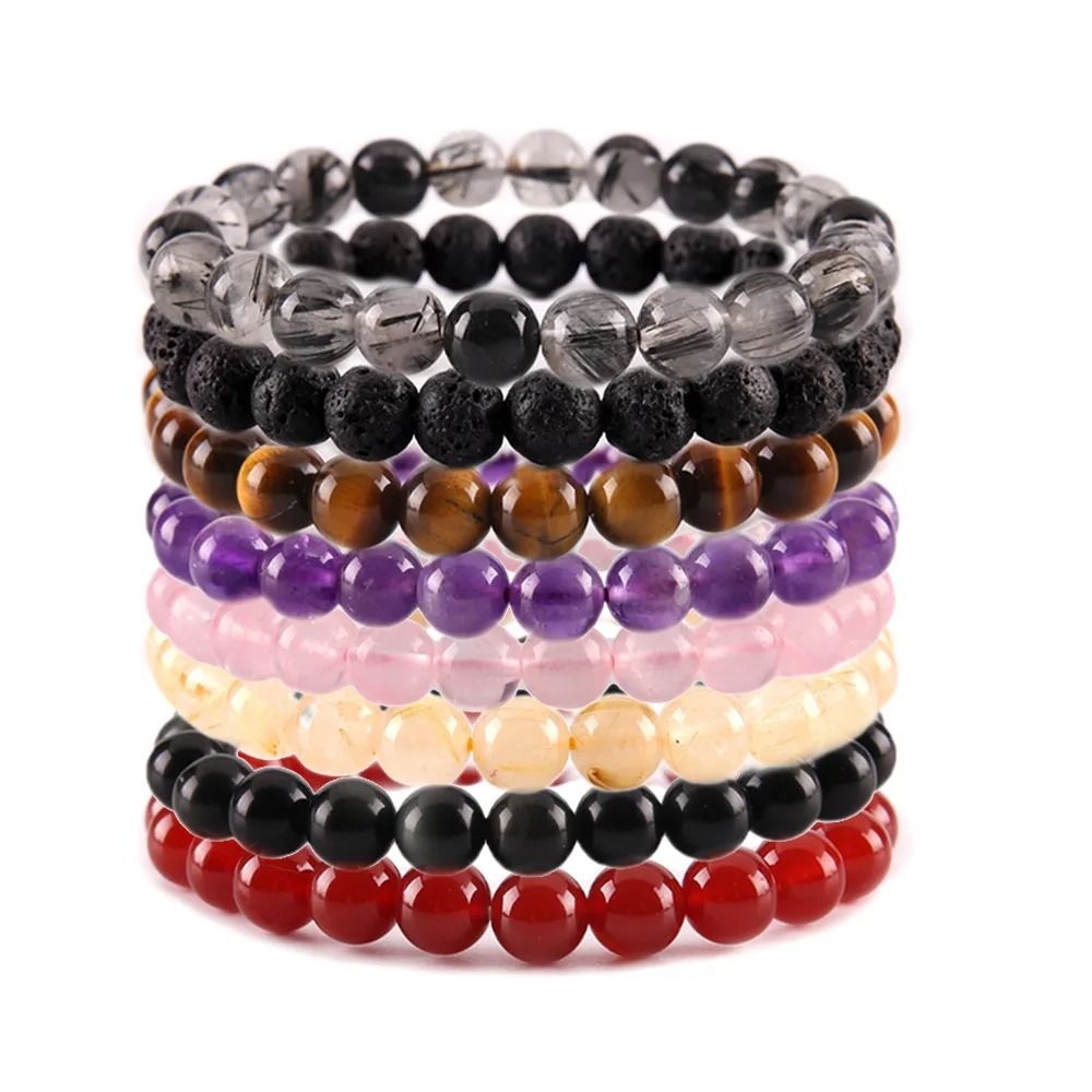 

Holiday Sale Cheapest Natural Stone Bracelet Jewelry Lava Stone Rose Quartz Amethyst Beads Bead Bracelet For Women Low MOQ, As picture