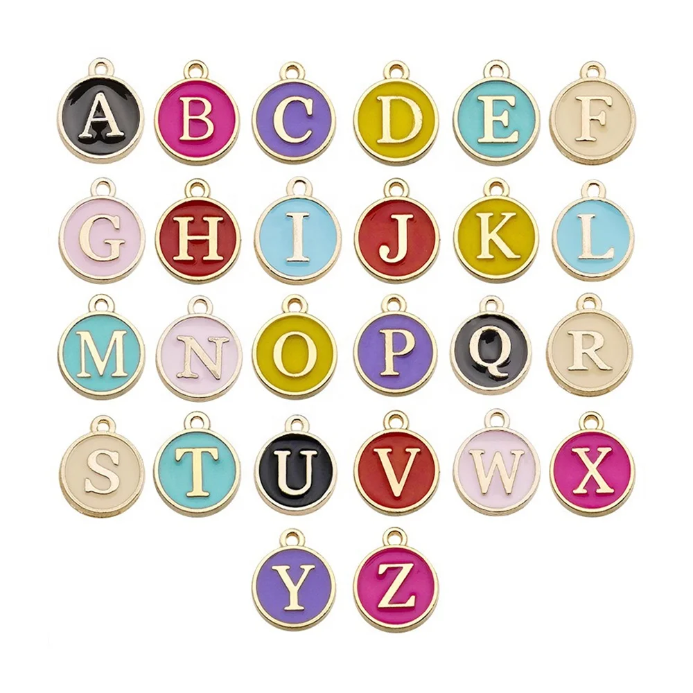 

DIY 12MM Alloy Round Gold Enamel Charms Letter Pendants 26 Alphabet Letter Charm for DIY Jewelry Findings & Components