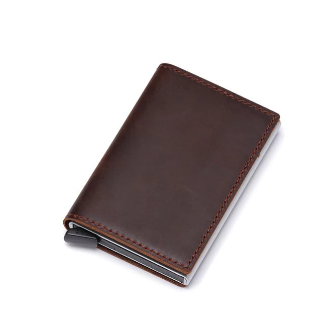 

Hot Sale Luxury Top Genuine Leather Men Wallets Card Holder Rfid Mini Smart Wallet Small Purse Money Bag Thin Slim Wallet, Custom