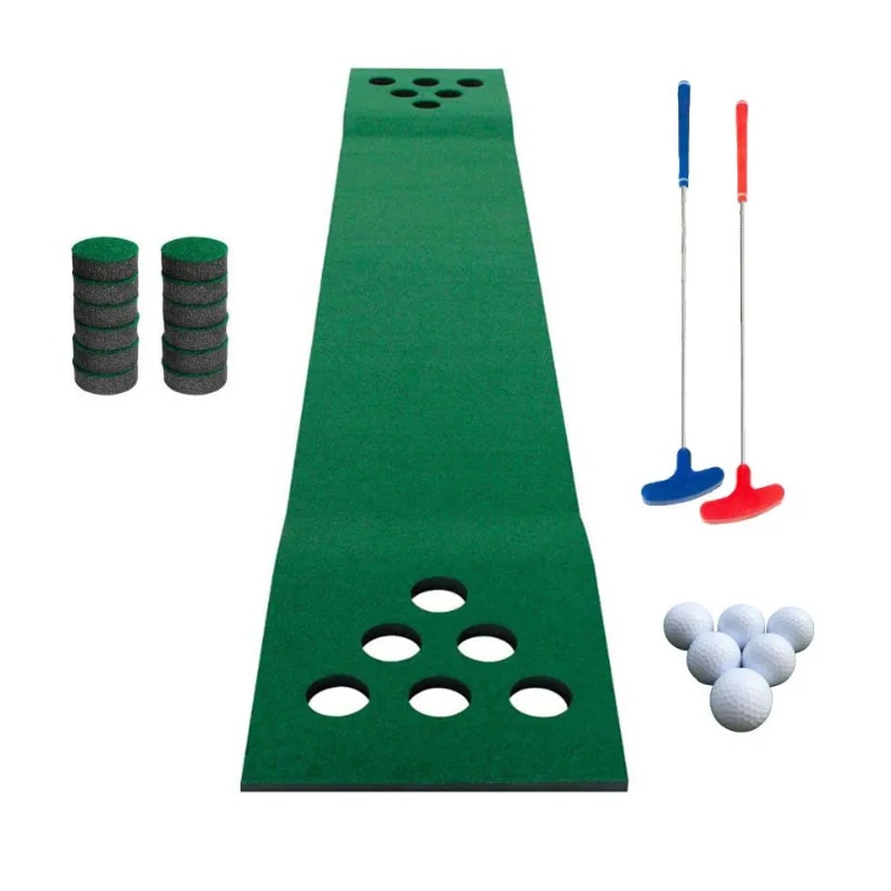 

Outdoor and Indoor Beerpong Golf Putting Game Putting Mat with 2pcs Golf Putter, 6pcs Golf white 2 layers practice Ball