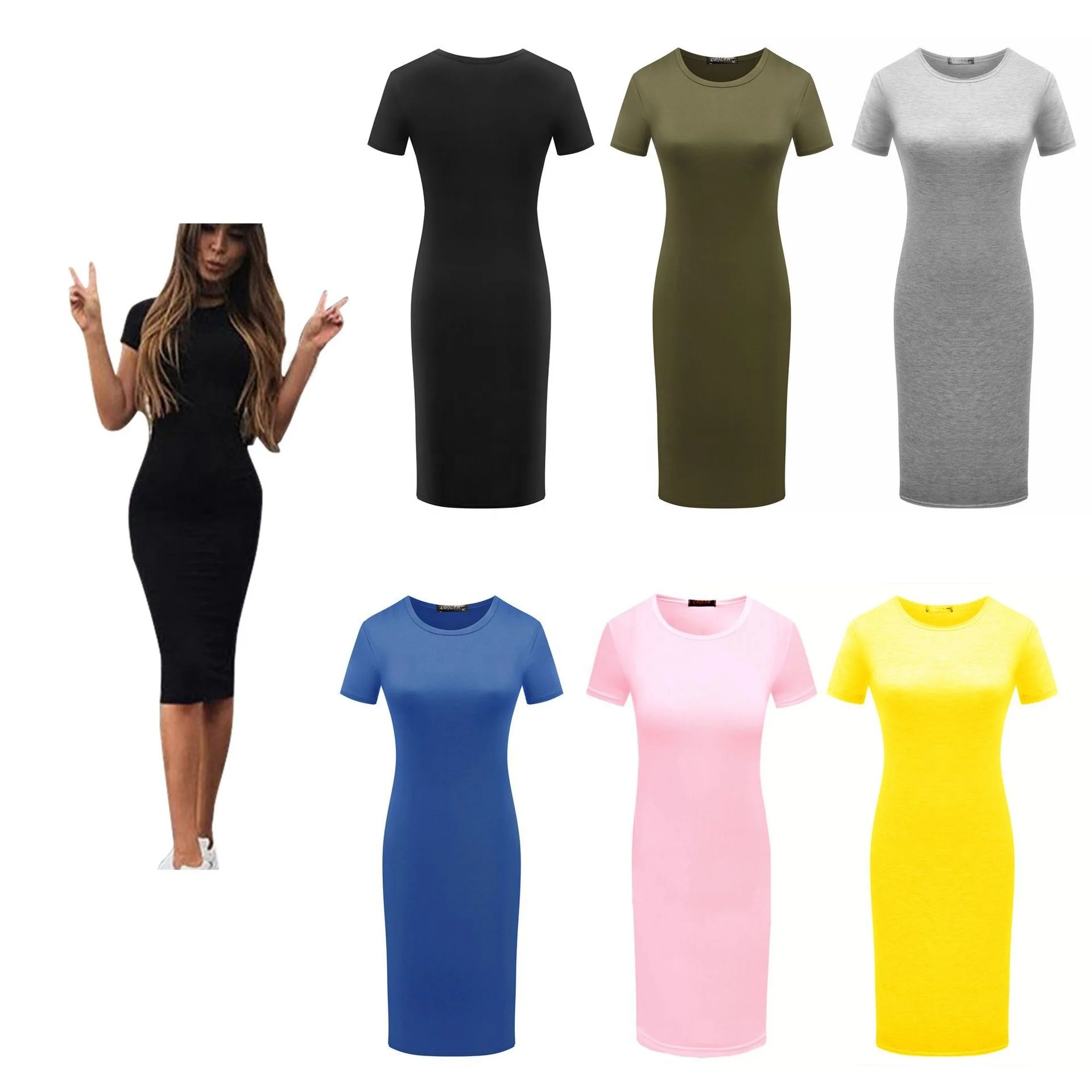 

RTSAN-649 New arrivals factory hot sale casual dress clothing women black bodycon midi Party dress, Picture shown