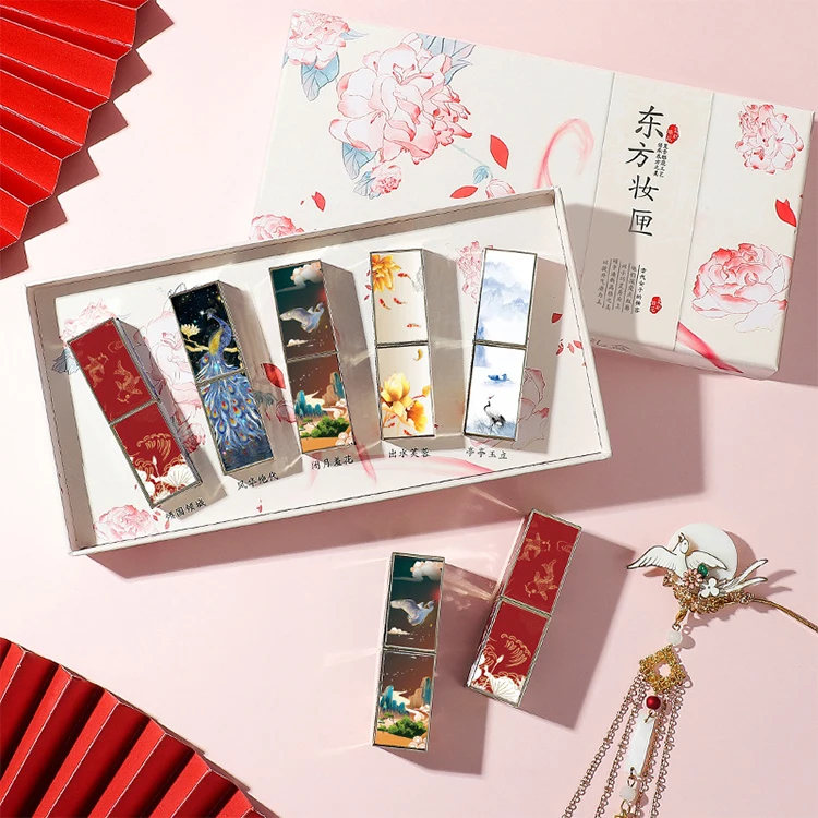 

ZHENHAI Private Label Chinese style 5pcs Matte Waterproof Lipstick Box Set, Any color (customized)