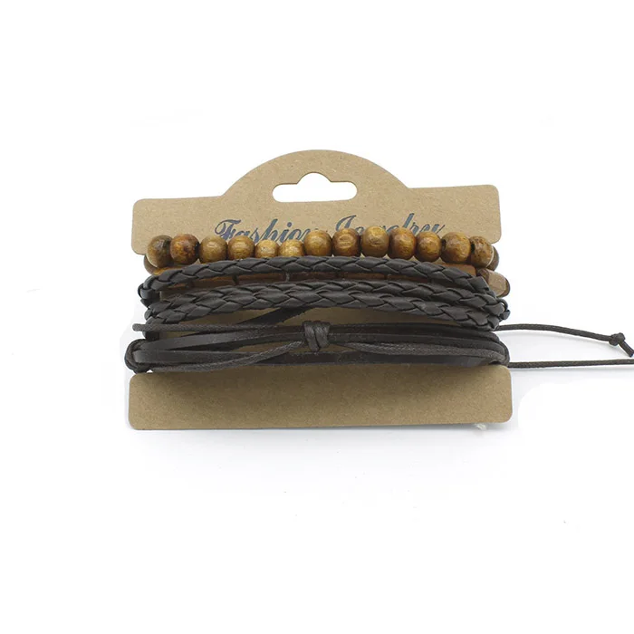 

african fashion men woven wrap multi layer bead leather bracelet for set, As photos shows