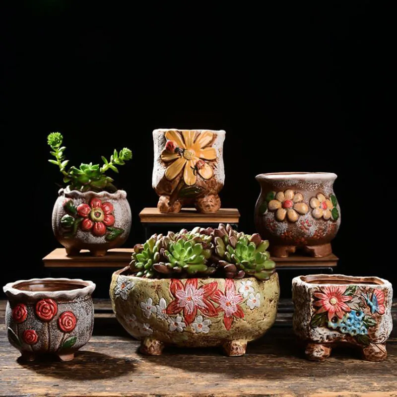 

Korean Style Ceramics Flower Pot Home Decor Hand-painted Simple Flower Pot Succulent Planting