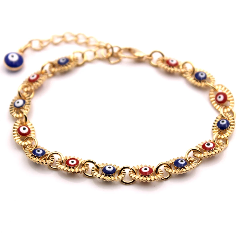 

Alloy gold plated 18K gold red and blue eye combo evil eye bracelet for women and girls evil eye jewelry, Customized color