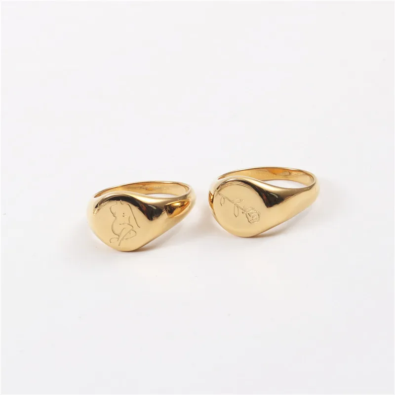 High End PVD Gold Plated Engraved Rose Flower Rings Women Body Stainless Steel Rings New Drop Shipping