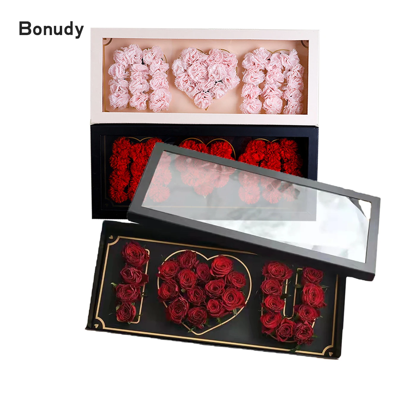 

Wholesale RTS Luxury Mother's Day Rose Flower Box Rectangular Paper Packaging I Love U Floral Box Deep Love Mom Box