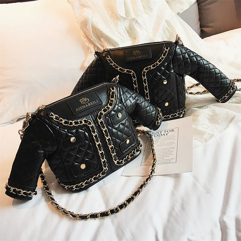 

Fashion Graffiti cross body jacket shape small chain pu leather girls handbag, Customizable