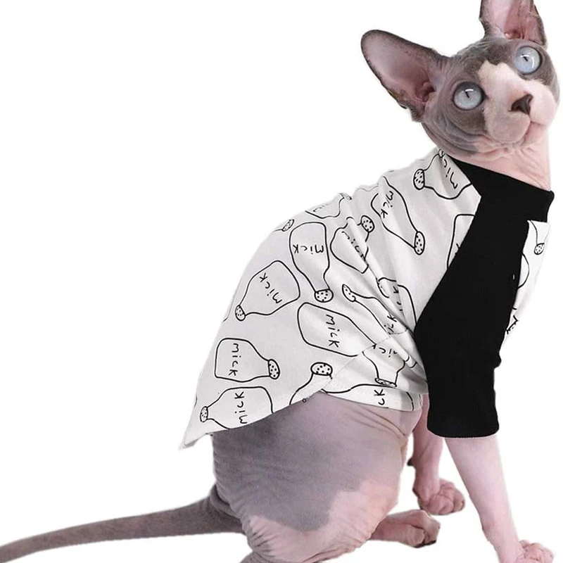 

Popular Hairless Cats T-Shirt for Spring Summer Autumn Breathable Cat Wear Clothes Vest Shirts for Sphynx Cat Clothes, Show as the picture