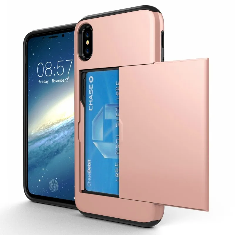 

ShockProof Slim Double Card Holder Mobile Phone Shell , Wallet cell phone case for iPhone xs