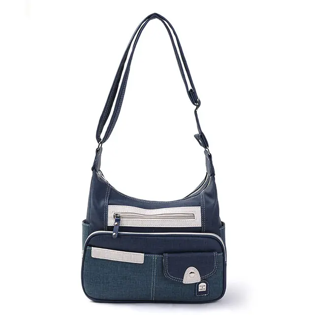 

OEM custom ladies Crossbody bag niche design casual life style denim blue zipper bag classic retro water repellent