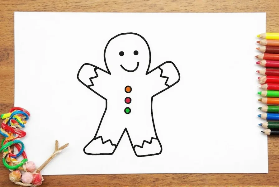 Advanced gingerbread man drawing with detailed icing patterns and 3D shading effects