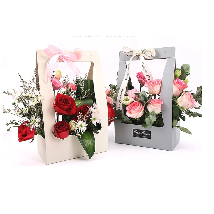 

Wedding Decoration Flower Packaging Paper Box Portable Flower Basket Gifts Folding Paper Box