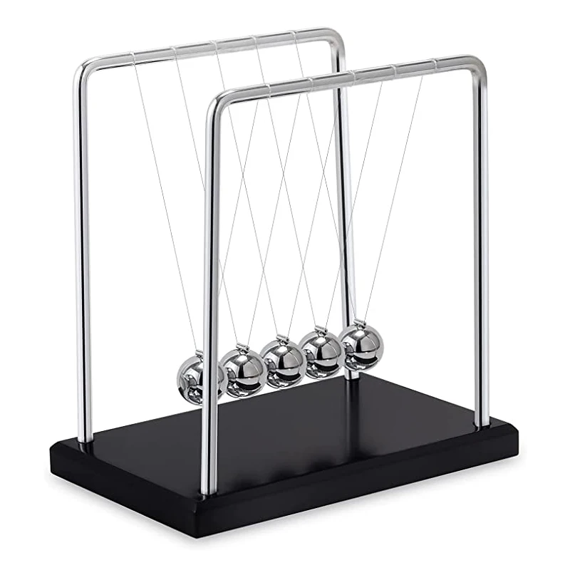 

Physics Science Energy Conservation Laws Newton Cradle Balance Pendulum Metal Ball Office Desk Decor Teaching Tool, Black + silver