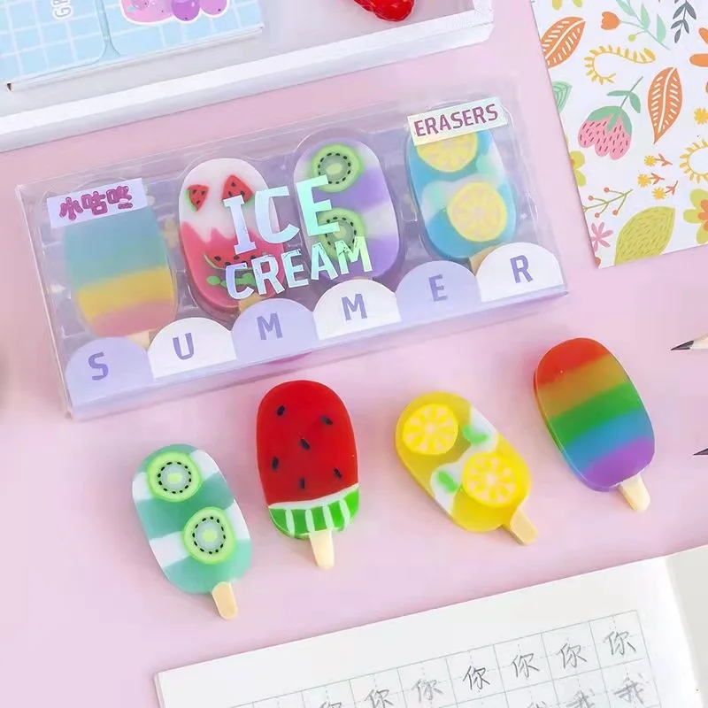 

Creative school children gifts cartoon cute mini fruit ice cream shape eraser