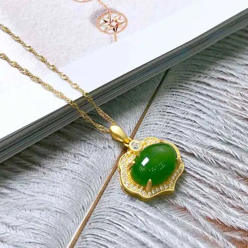 

Hetian jade manufacturers wholesale jade ancient silver lock pendant baby lock gold silver jade pendant necklace