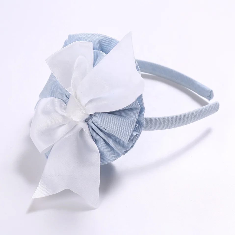 

Pettigirl High Quality Sky Blue Round Bow Hairband with White Ribbon Bow