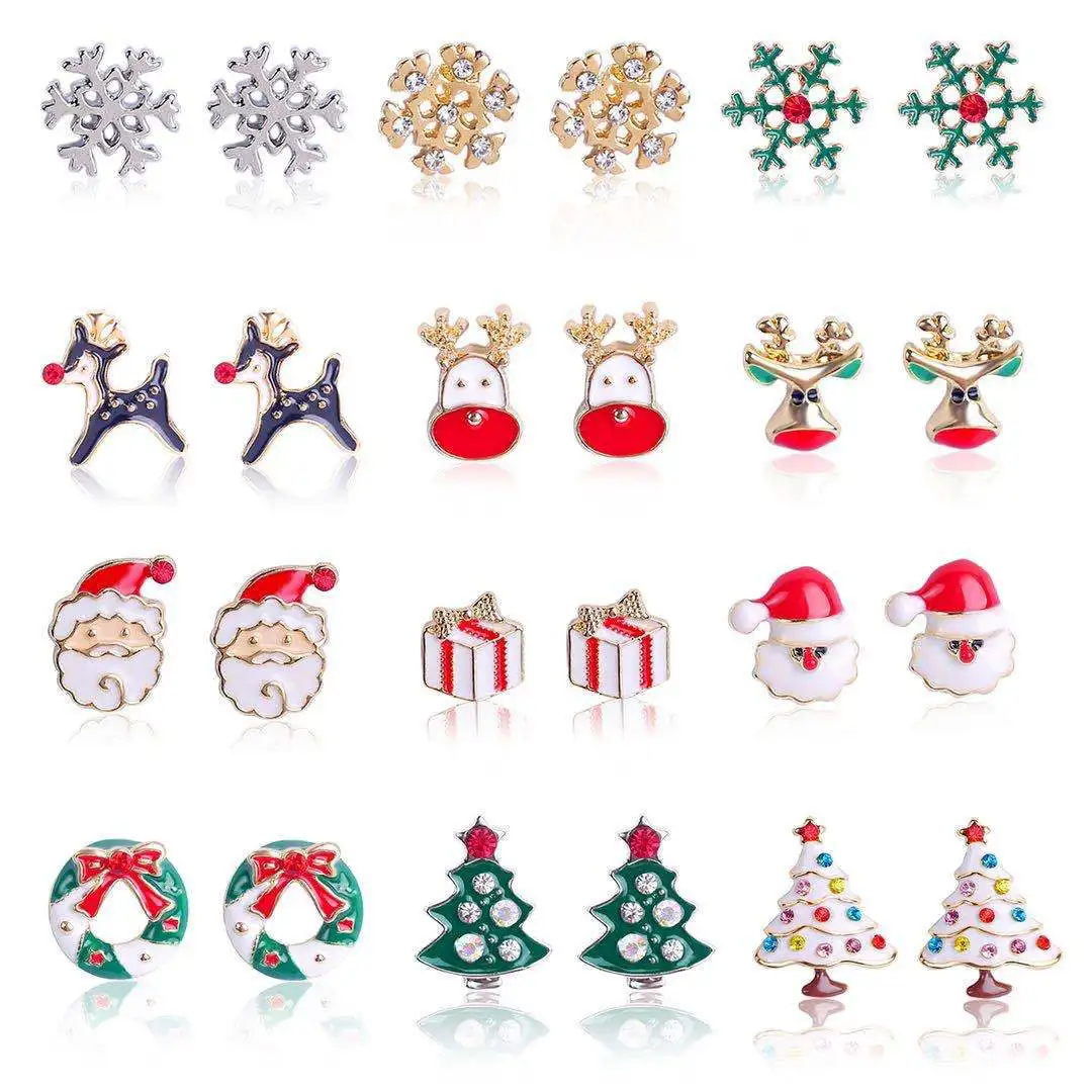 

Opp Bag CLASSIC Alloy Geometry New Product Christmas Diamond Snowflake Bells Ear Ornaments Christmas Tree Jwellary Earrings Stud