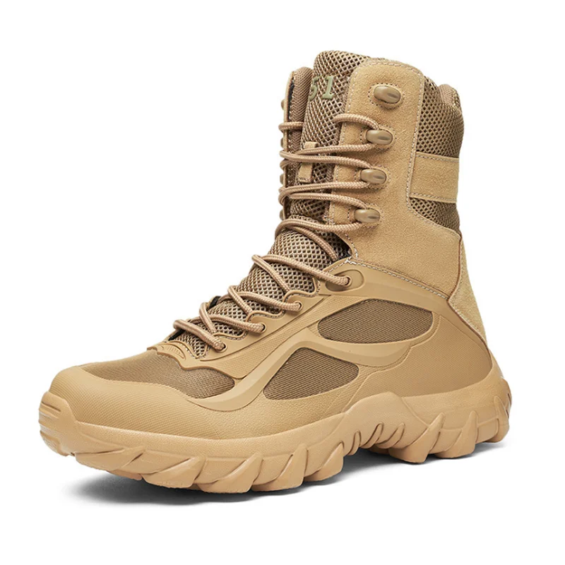 

2021 new high quality outdoor waterproof rubber military leather boots men's desert jungle army shoes