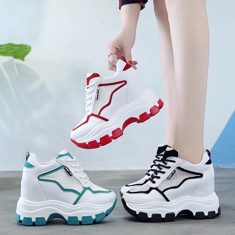 

Women Platform Breathable Sneakers Lace-up Dad Shoes High Top Chunky Casual Vulcanized Shoes Thick Bottom Flats Ladies Sneakers