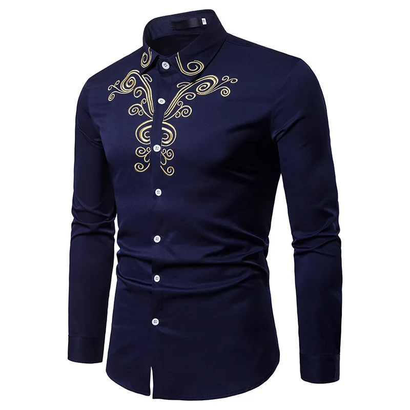 

Wholesale Embroidery Plus Size Long Sleeve Slim Fit Casual Men's Shirts