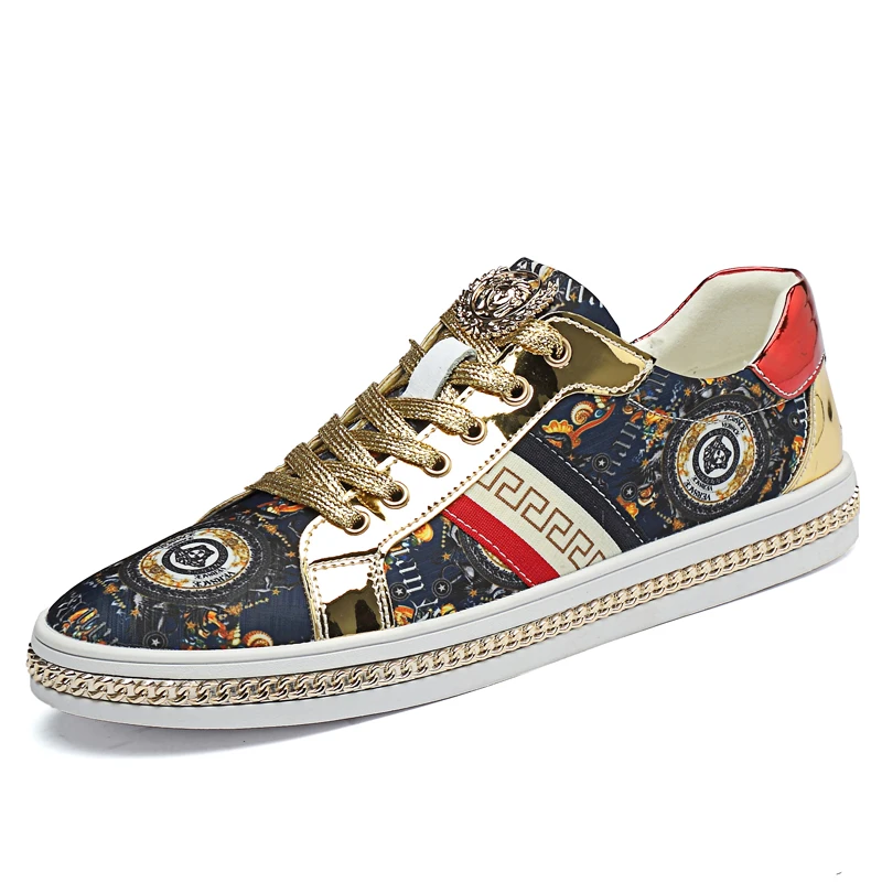 

unisex couple metal zipper decorative luxury dressing street soft leather shoe for man life style and lady casual sneaker, Gold ,blue