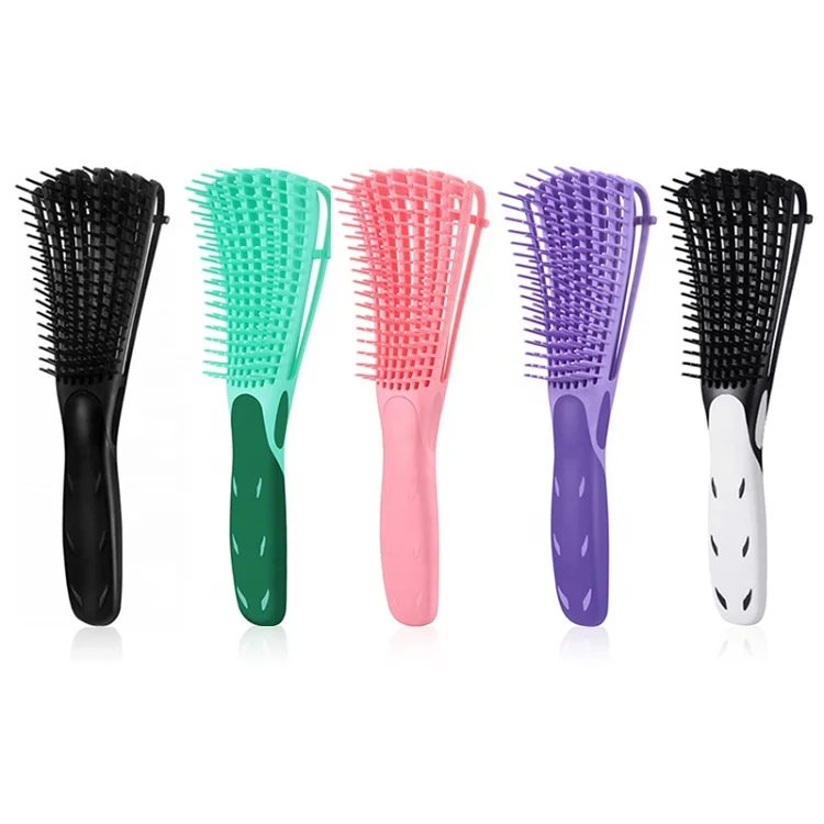 

Customized LOGO Good Quality Soft Rubber Handle Detangling Eight-claw Hair Brush for Curly Hair, Customized color