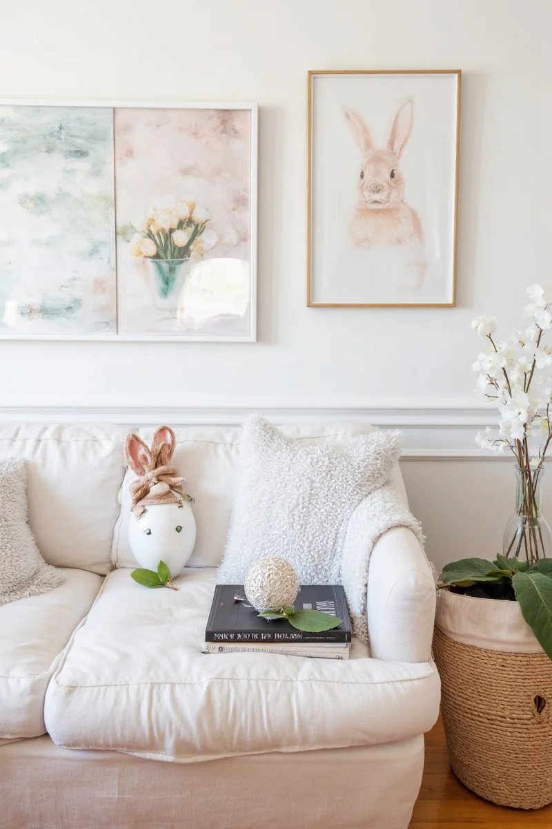 Modern white lamp shaped like a standing bunny rabbit.