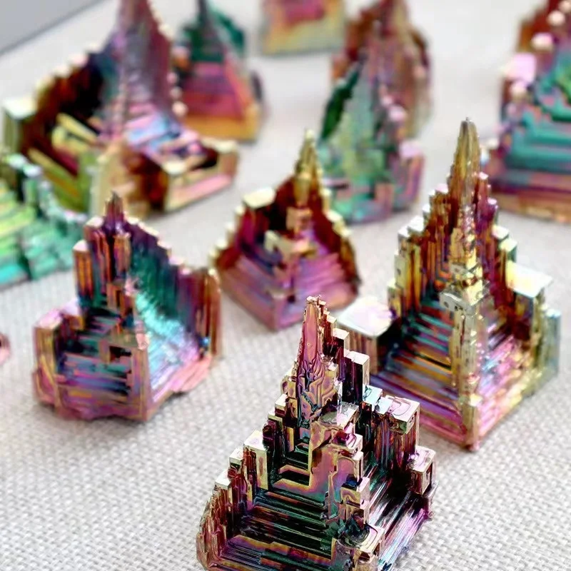 

5cm Natural Rainbow Bismuth Ore Mineral Crystal Stone Specimen Pyramid Shaped Point Tower Bismuth Crystals For Home Decoration